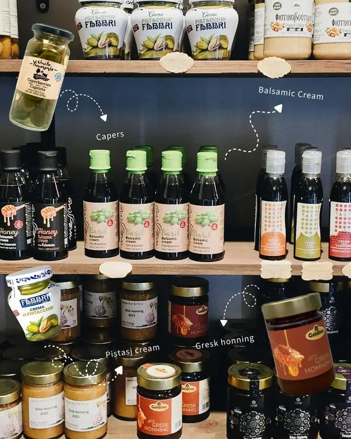 Delikatesser og produkter fra Middelhavet i bakeriet